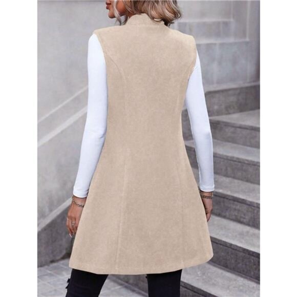 Button Up Sleeveless Longline Vest Coat - Picture 11 of 11